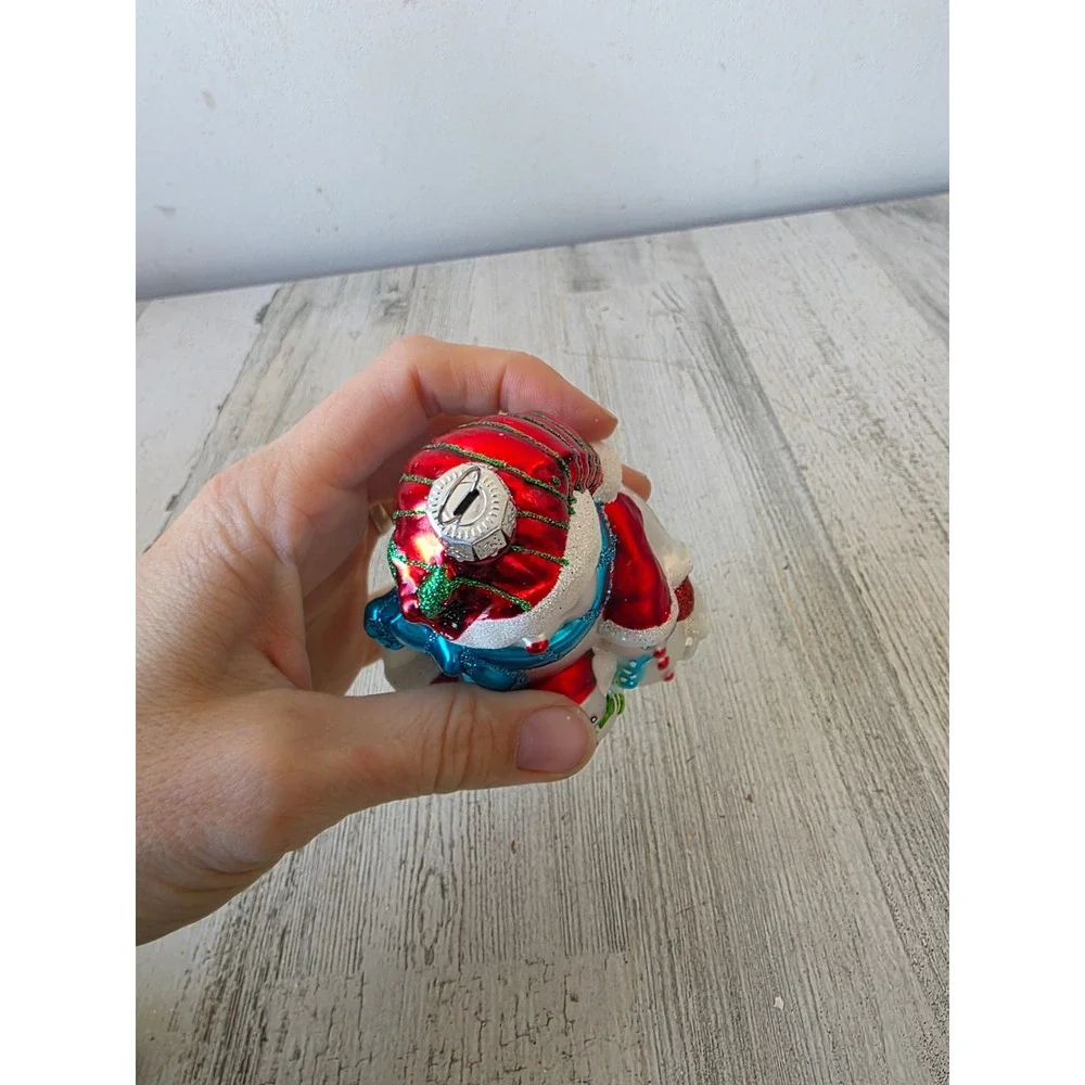Vintage glass snowman family glitter‎ ornament Xmas tree blue red white
